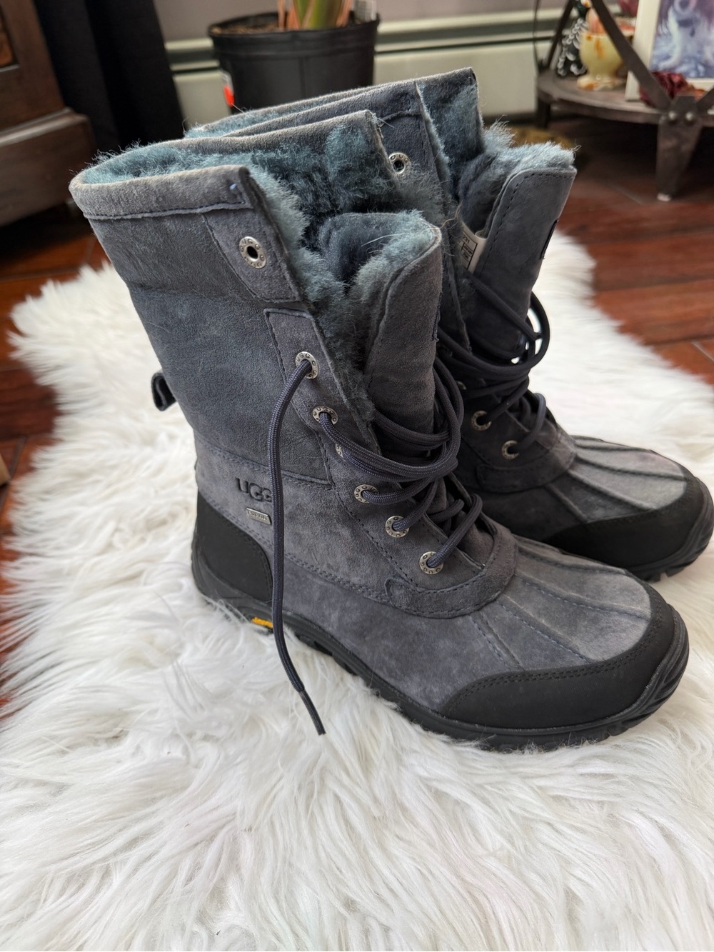 UGG Adirondack II Suede Shearling-Lined Winter Lace-Up Boots